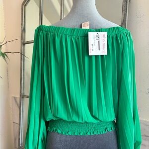 New with tags Sheer off shoulder, Kelly green blouse